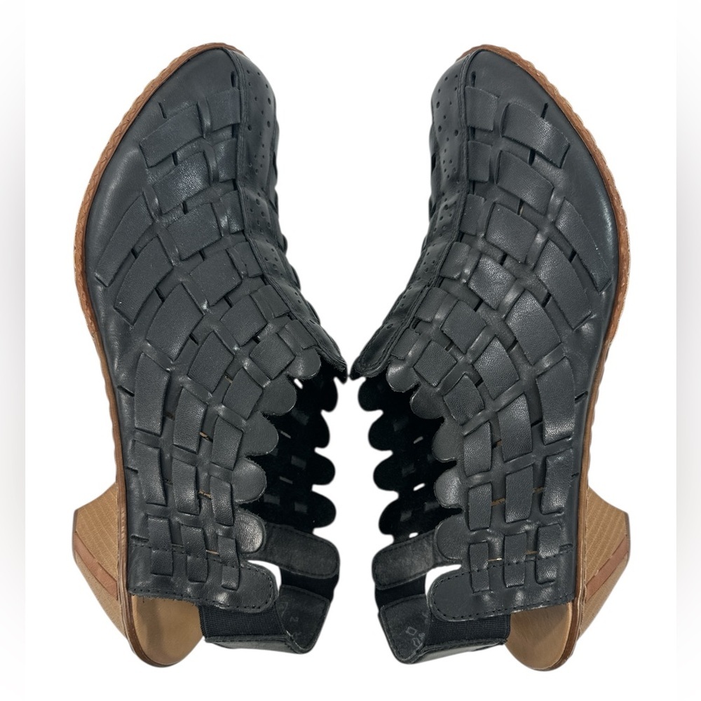 Rieker Sina Black Leather Woven Slingback Shoes Block Heel Comfort Size 41 - Picture 4 of 9